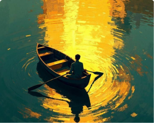 Golden reflection boat artwork