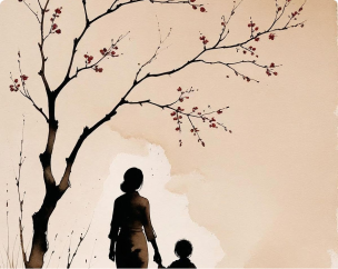 Mother and child silhouette artwork