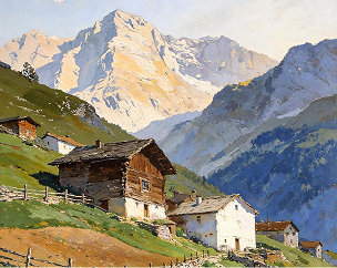 Alpine village artwork